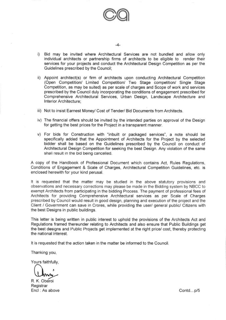 CoA letter to NBCC