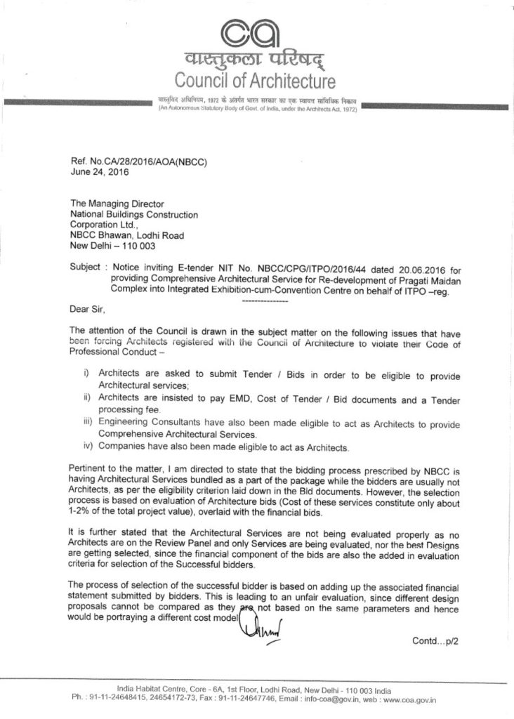 CoA letter to NBCC