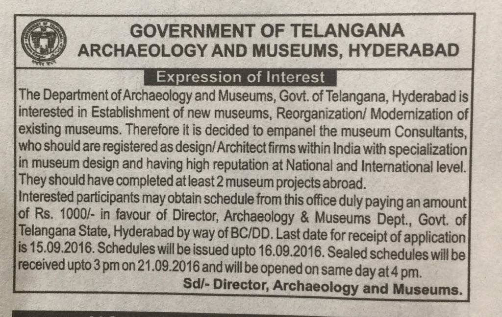 Notice by Telangana State Archeology - Museum Competition