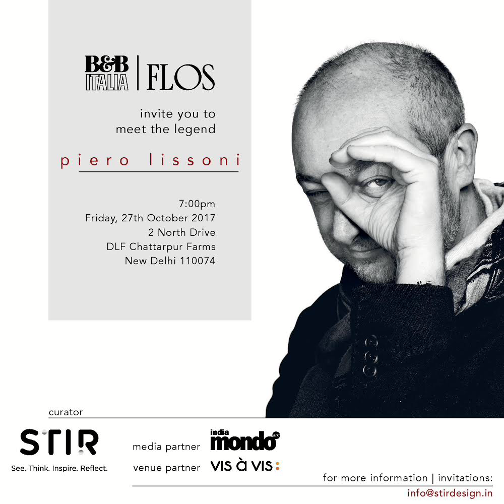 Your chance to meet the legend: PIERO LISSONI, presented by B&B Italia and FLOS. 1