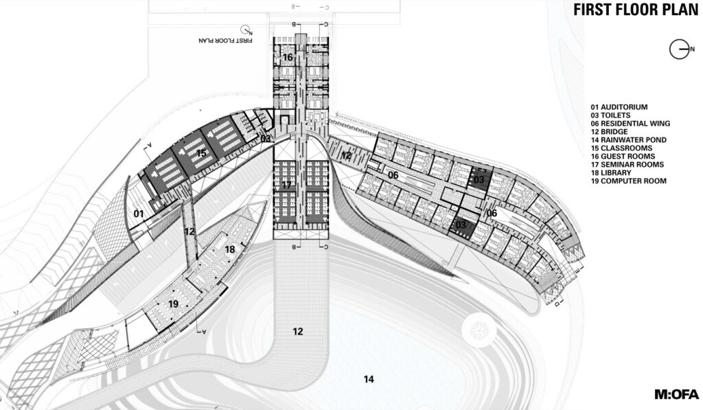 First Floor Plan of National Institute of Water Sports, Goa, by M:OFA Studio. Photograph by Vinay Panjwani