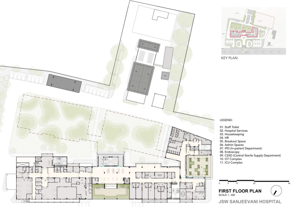 First floor Plan, JSW Sanjeevani Multispeciality Hospital, Dolvi, Maharashtra, by SJK Architects