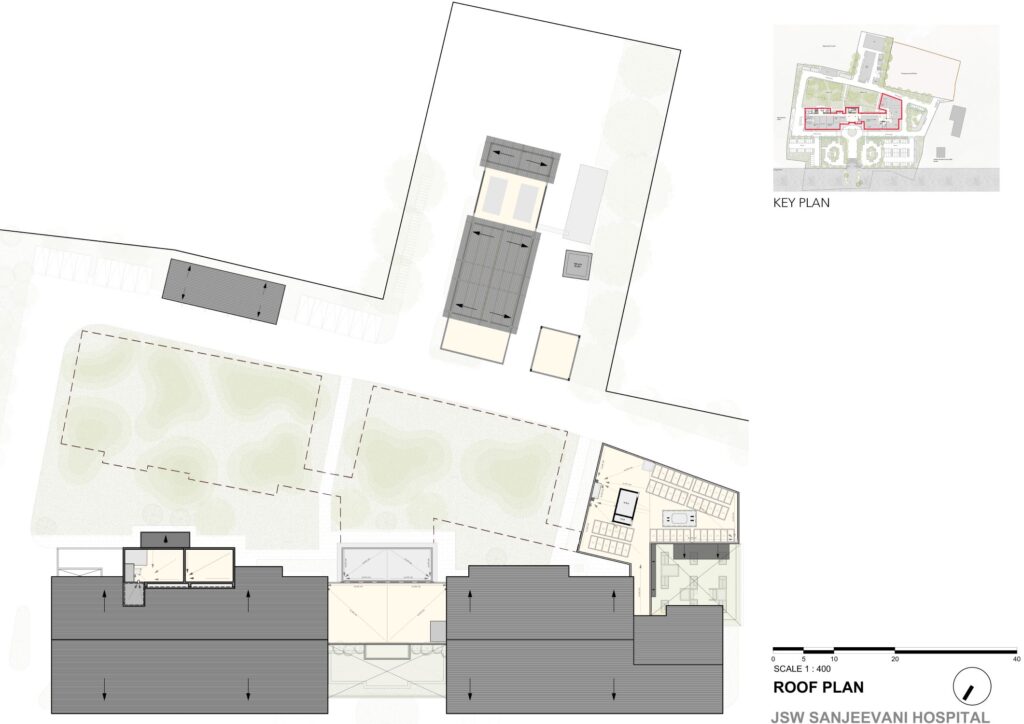 Roof Plan, JSW Sanjeevani Multispeciality Hospital, Dolvi, Maharashtra, by SJK Architects