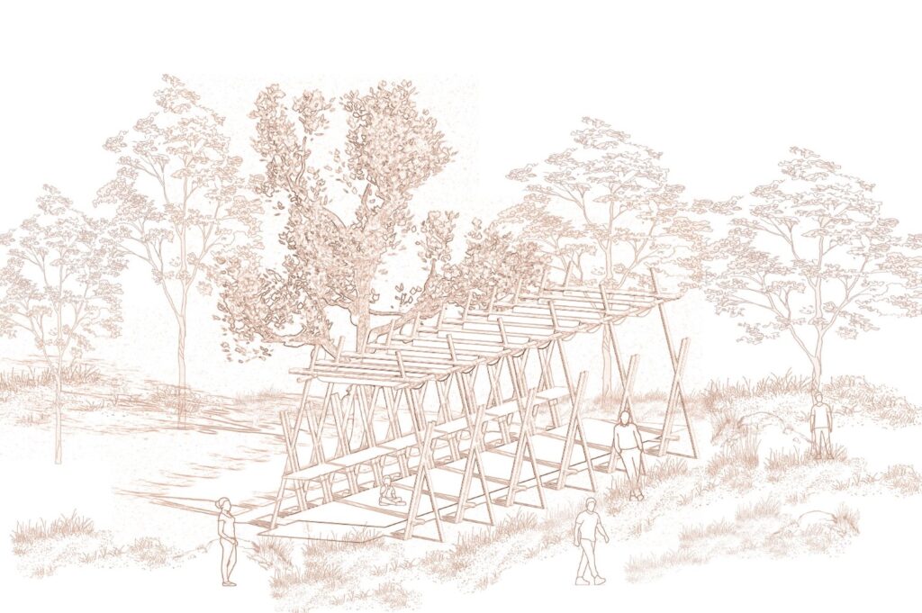Isometric View. Trestle Pavilion, by Studio Terratects. 