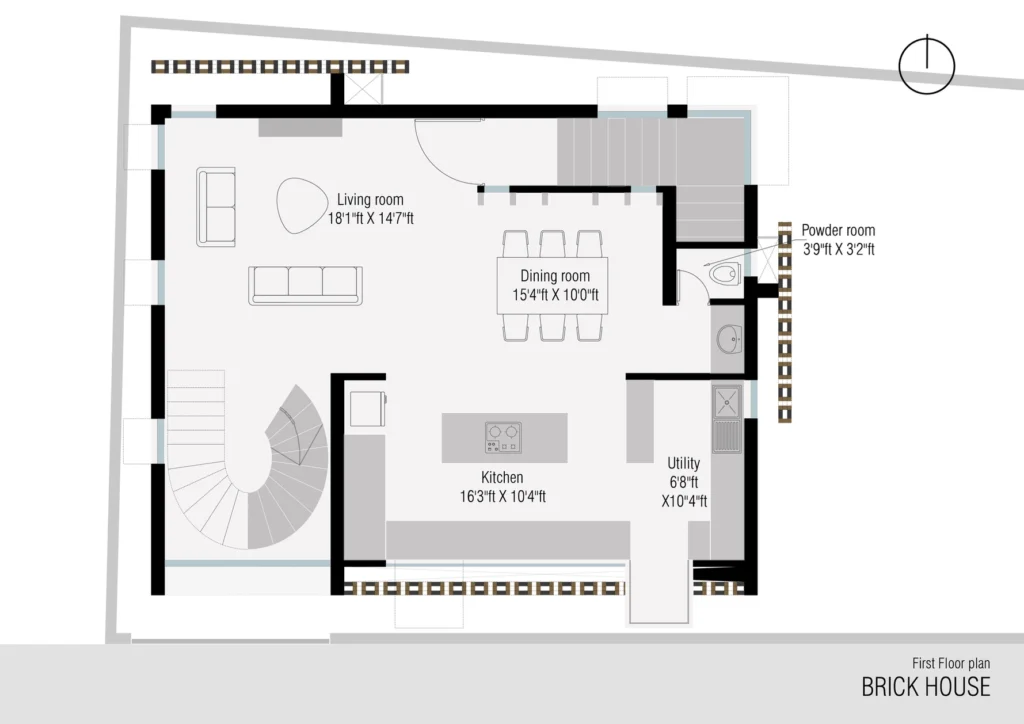 First floor plan, Brick House, Bangalore, By Studio ShoulderTap. 