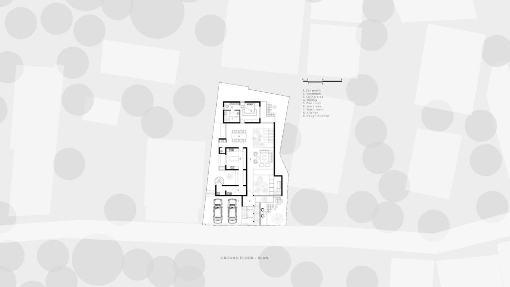 Site Plan and ground floor plan. Hassan House, Calicut, Kerala, by Monsoon Projects. 