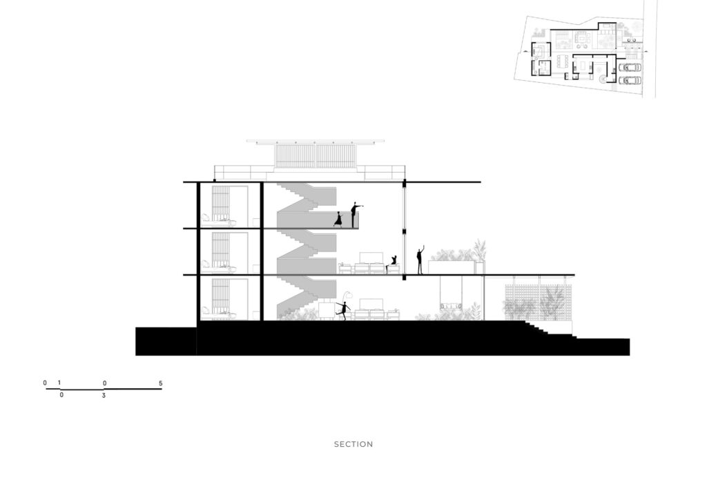 Section. Hassan House, Calicut, Kerala, by Monsoon Projects. 