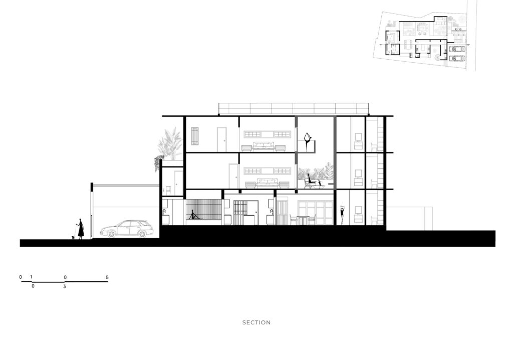 Section. Hassan House, Calicut, Kerala, by Monsoon Projects. 