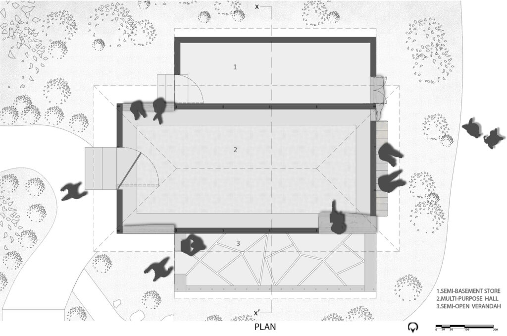 Plan. Shwasam Multipurpose Hall, Aliparamba, Kerala, by ShriAbodes.