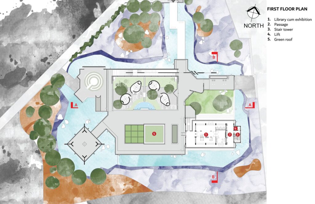 First Floor Plan. Sri Aurobindo Integral Learning Centre, Surat, by Studio Naqshbandi.