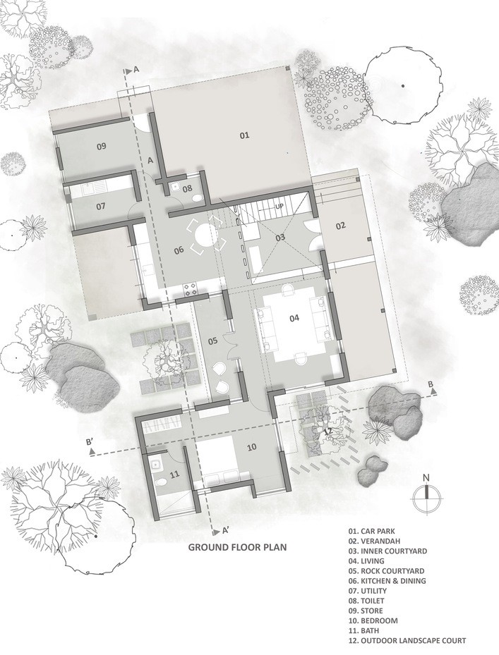 Ground Floor Plan. Boulder House, Shoolagiri, Tamil Nadu, by HabitArt Architecture