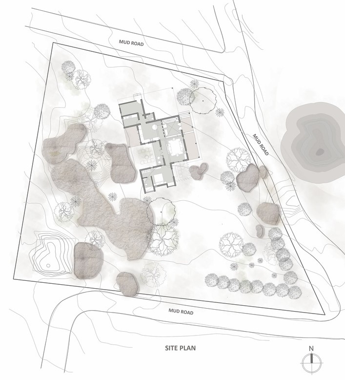 Site Plan. Boulder House, Shoolagiri, Tamil Nadu, by HabitArt Architecture.