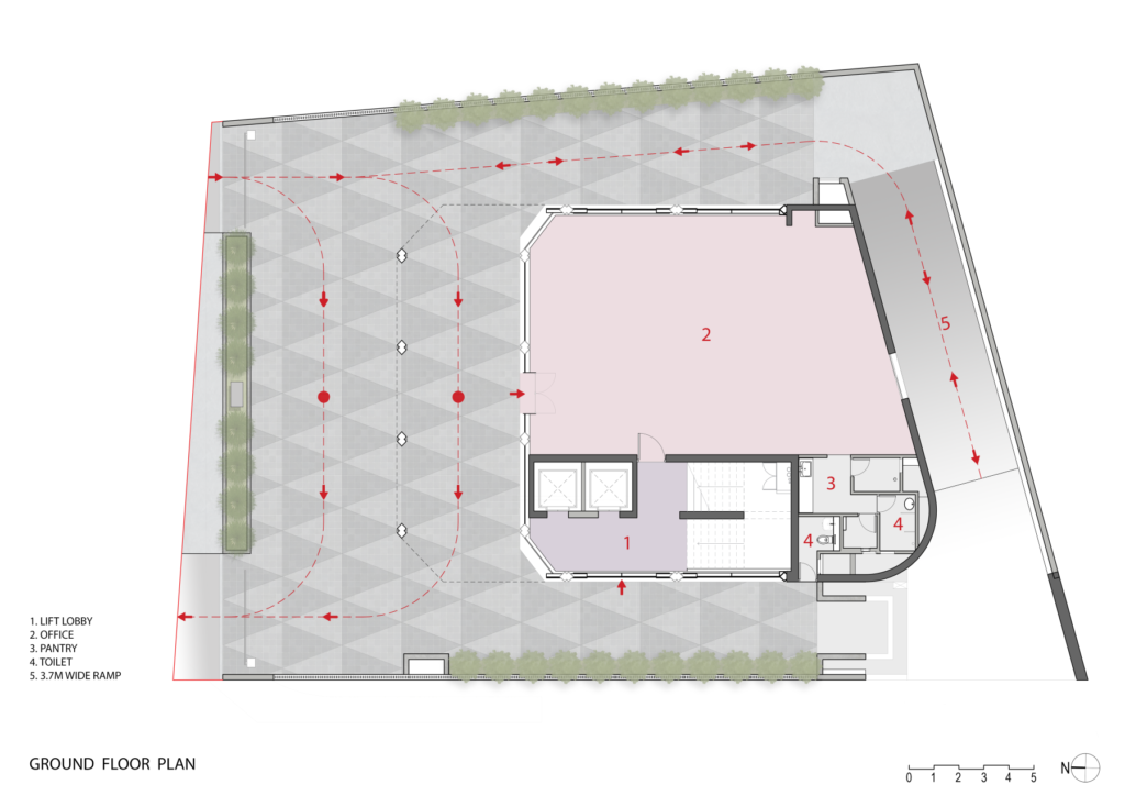 Ground floor plan. Potash-Tower. Ahmedabad, India. Designed by INI Design-Studio