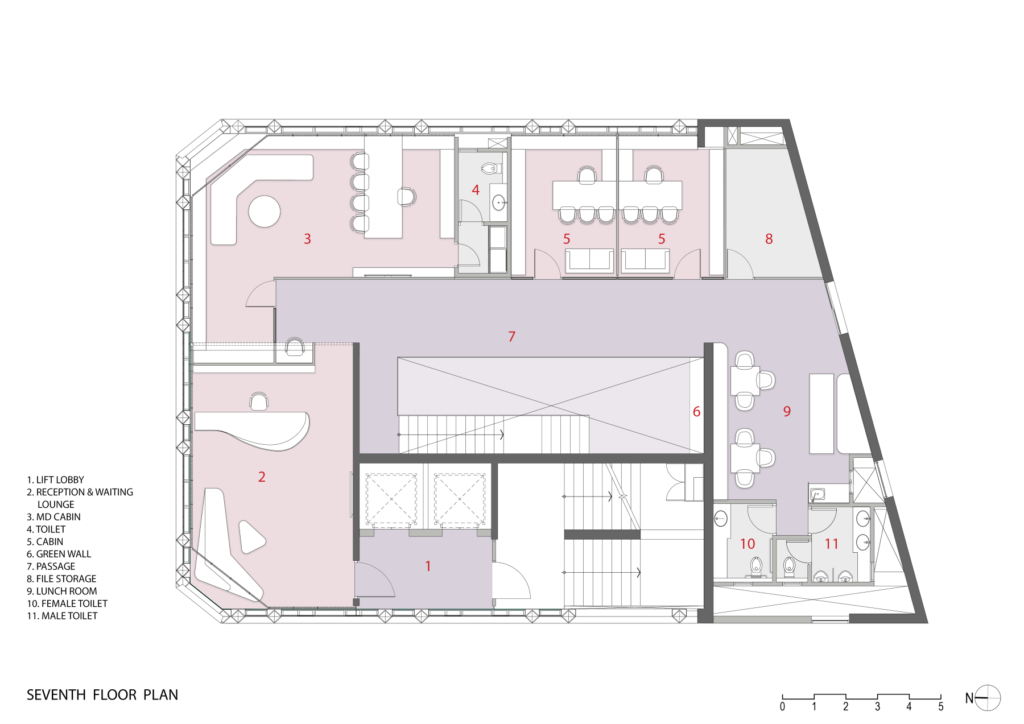 Seventh floor plan. Potash-Tower. Ahmedabad, India. Designed by INI Design-Studio