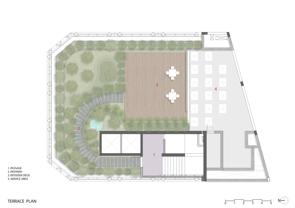 Terrace plan. Potash-Tower. Ahmedabad, India. Designed by INI Design-Studio