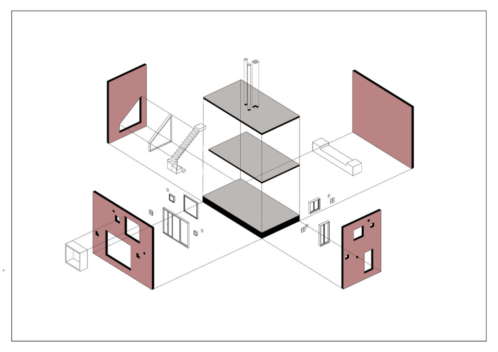 Exploded axonometric, Lalli Residence, Raipur, Chhattisgarh, by My MAATI