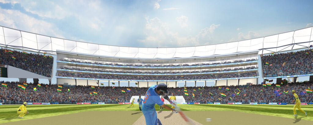 Render - Stadium Pitch. Narendra Modi Stadium, Gujarat, India, by Populous