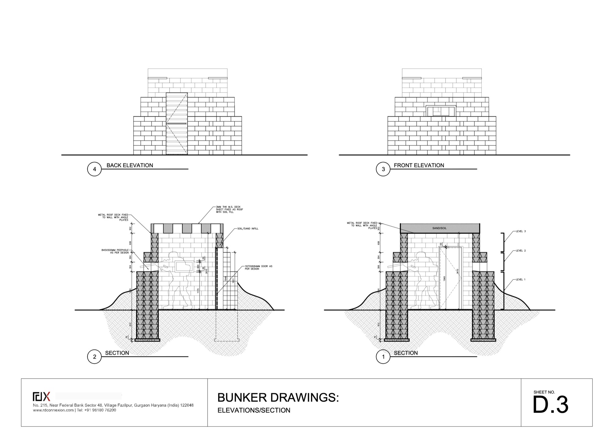 Bunker Elevation and Section. Permanent Defense for the Indian Army, by R+D Studio. © R+D Studio