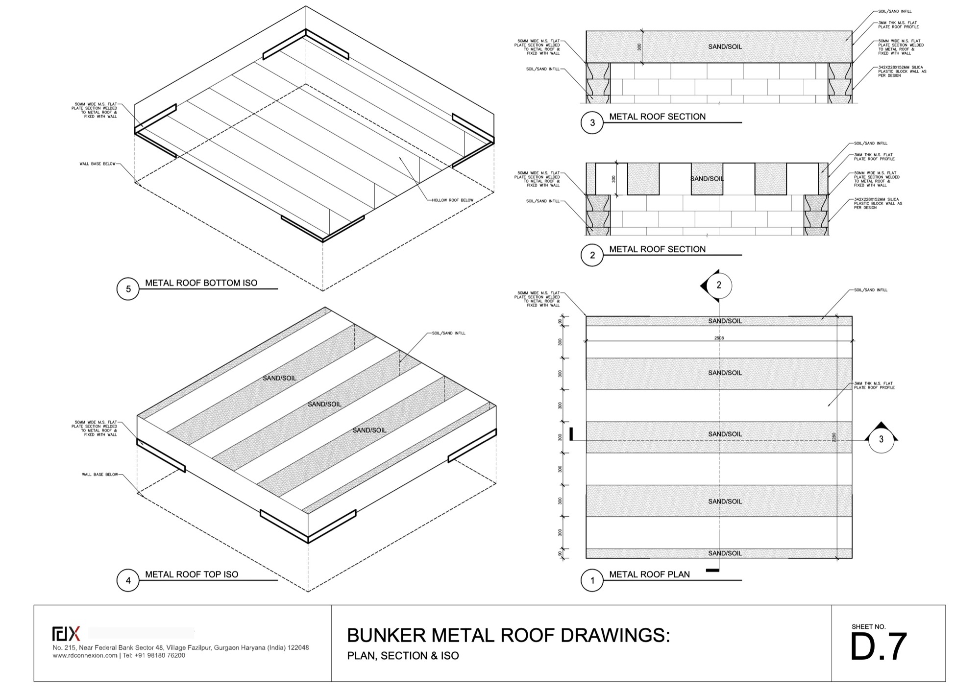 Bunker Metal Roof Drawing. Permanent Defense for the Indian Army, by R+D Studio. © R+D Studio