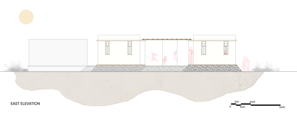 East Elevation. Moving School, Kutch, Gujarat, India, by Henning Larsen, Mette Lange Architects, and Hunnarshala Foundation.