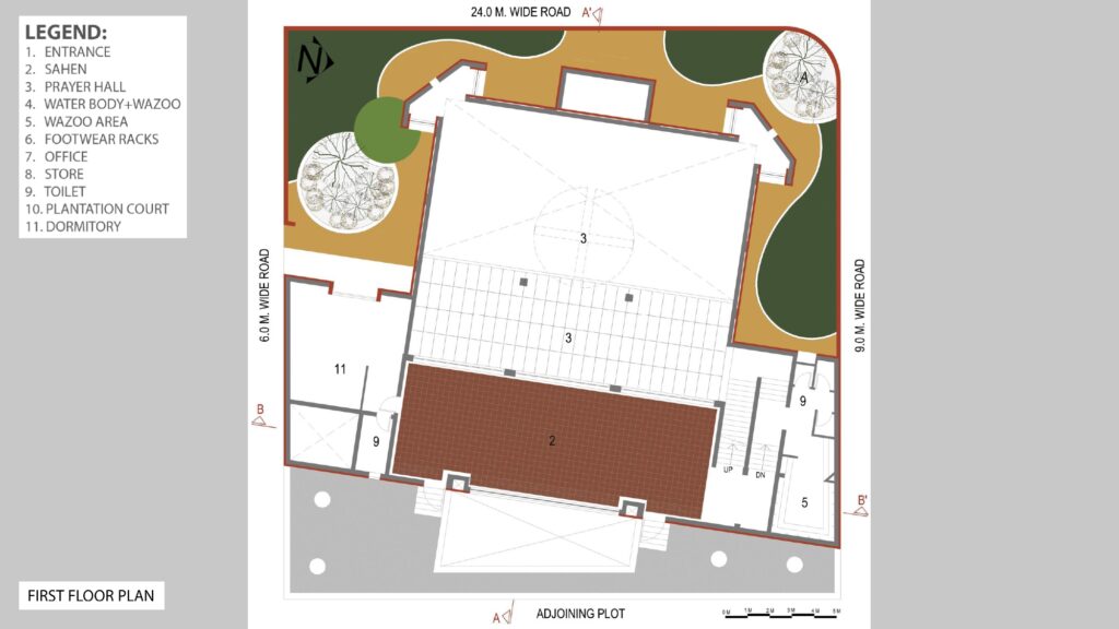 First Floor plan. Masjid-e-Haji Abdur Rauf, Malegaon, Maharashtra, by NBZ Architectural Consultants