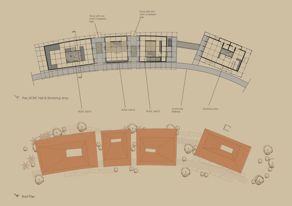 Floor and Roof Plan. Rohingya Cultural Memory Centre, Ukhiya, Bangladesh, by Rizvi Hassan. © Rizvi Hassan