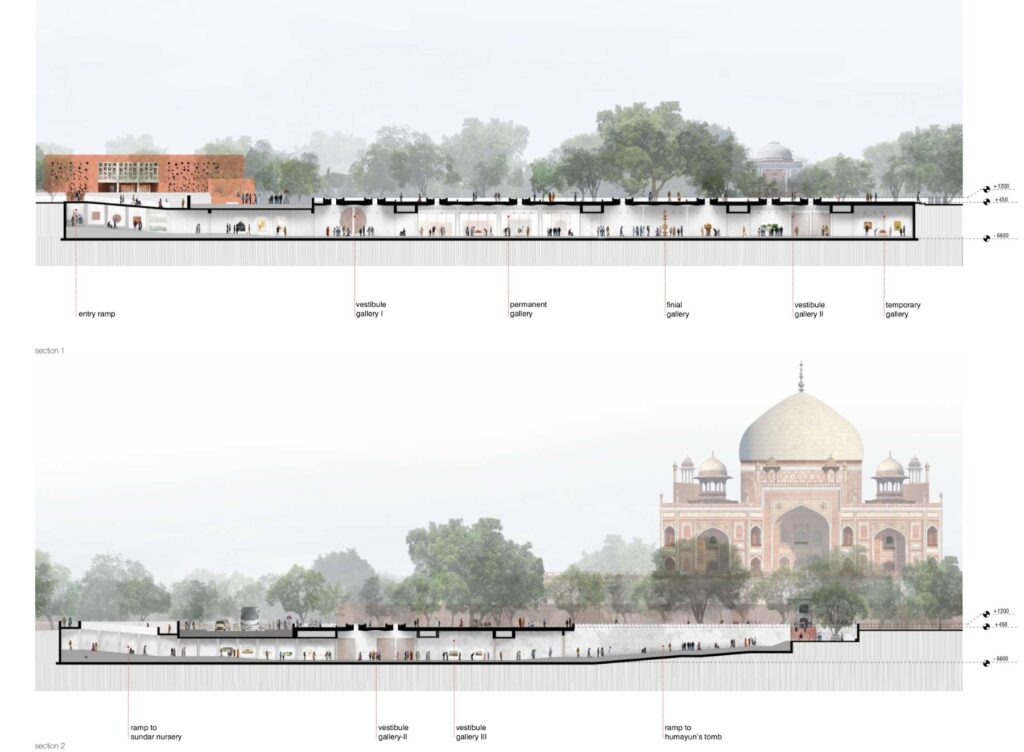 Section. Humayun’s Tomb Site Museum, New Delhi, by vir.mueller architects. Drawings by vir.mueller architects