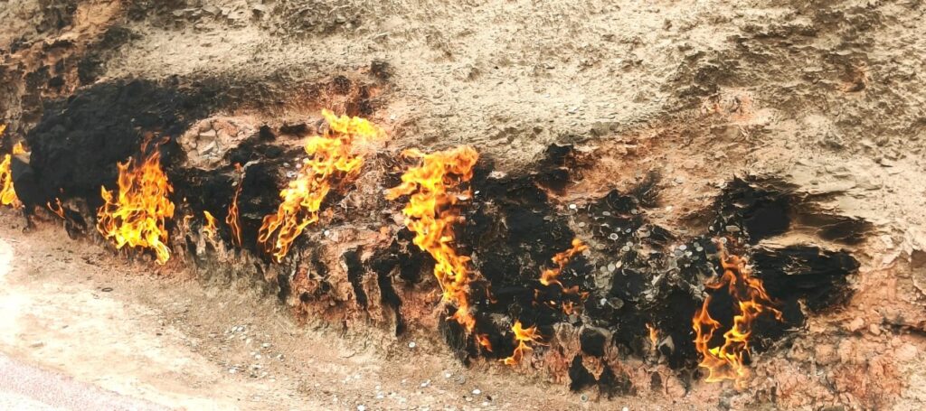 The unique YanarDag natural gas fire blazing over centuries. © Suneet Paul