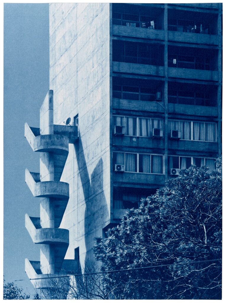 Seher Shah and Randhir Singh, Studies in Form, Akbar Bhavan (#19), 2018, cyanotype print on Arches Aquarelle paper, edition of 5, 11 x 15 in