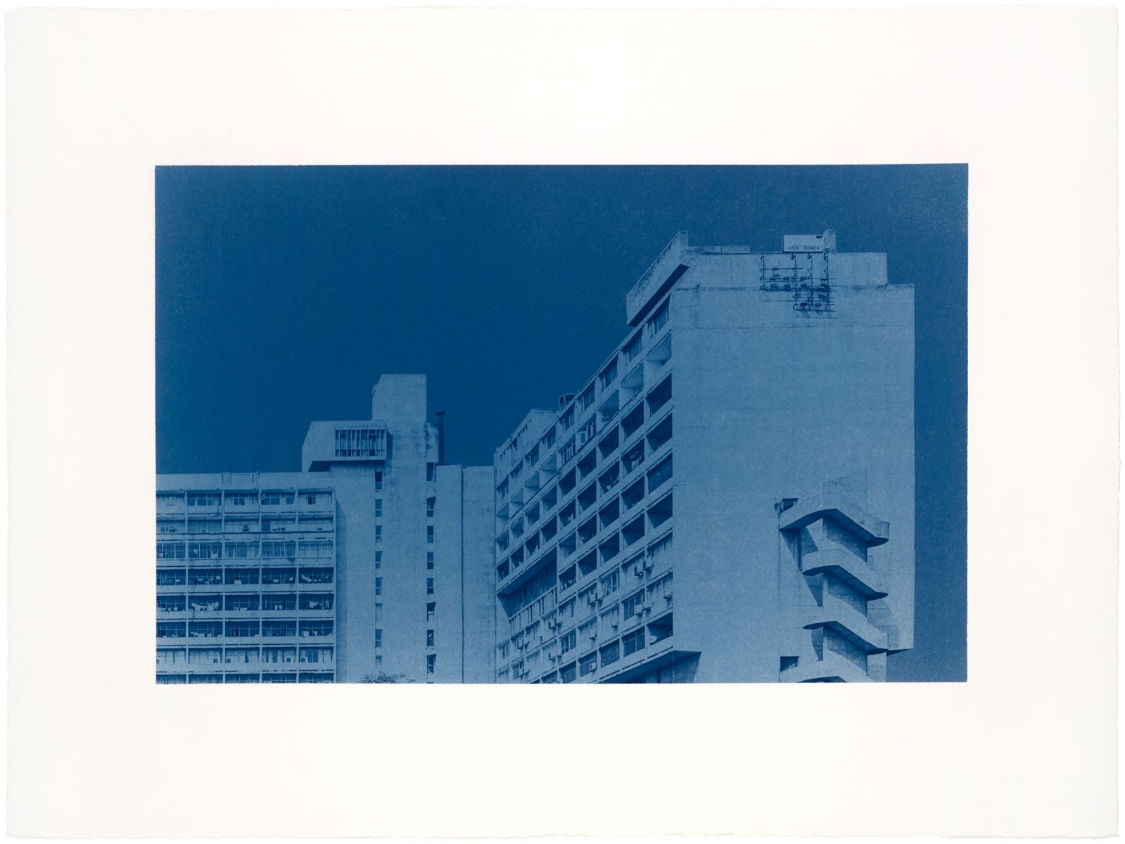 Seher Shah and Randhir Singh, Studies in Form, Akbar Bhavan (#3), 2018, cyanotype print on Arches Aquarelle paper, edition of 5, 22 x 30 in